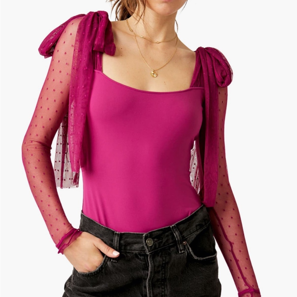 Women's Pink Sheer Sleeve Top